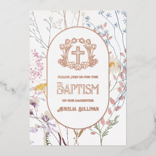 Invitation En Aluminium Pastel Fleur sauvage Floral Cross Baptême