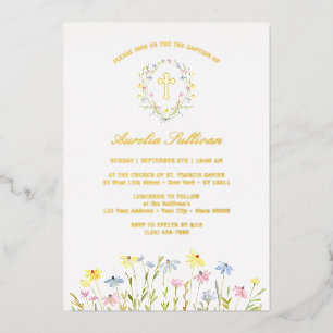 Invitation En Aluminium Pastel Fleur sauvage Wreath Baptême