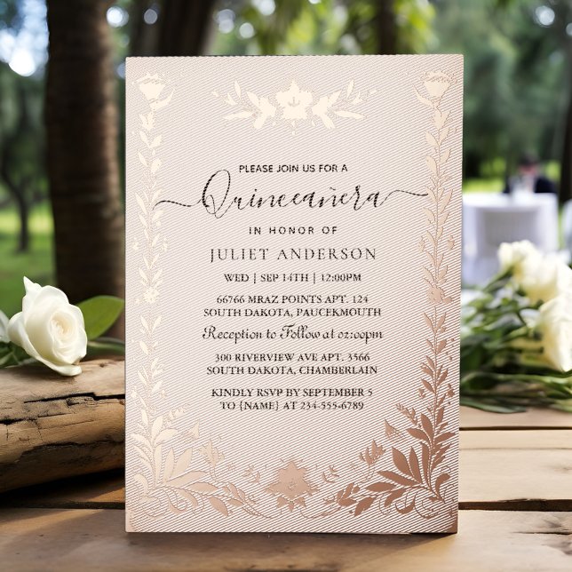 Invitation En Aluminium Pastel Font Dusty Glam Rose Gold Quinceanera (Créateur téléchargé)