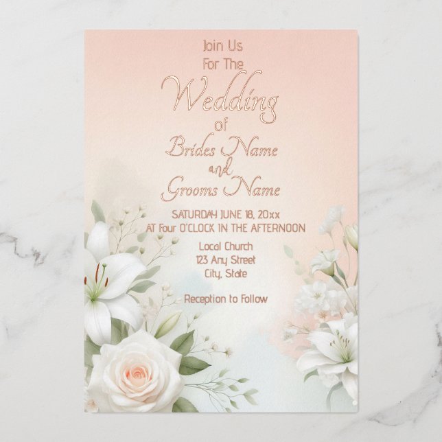 Invitation En Aluminium Pastel Peach Rose et Lily (Recto)