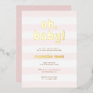 Invitation En Aluminium Pastel Pink Stripes Oh Baby Girl Douche Or