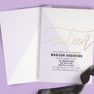 Invitation En Aluminium Pastel Purple Color Block Sweet 16 Anniversaire