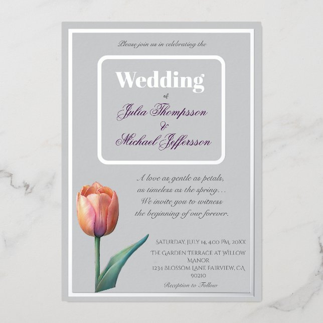 Invitation En Aluminium Pastel Tulip Mariage Suite Typographie élégante (Recto)