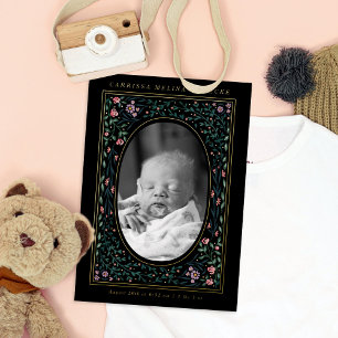 Invitation En Aluminium Patrimoine Floral Frame Ovale Photo Noir Naissance
