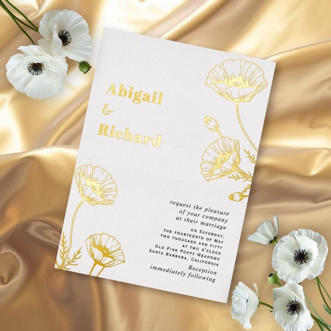 Invitation En Aluminium Pavot en feuille d'or mariage fleur sauvage (Créateur téléchargé)