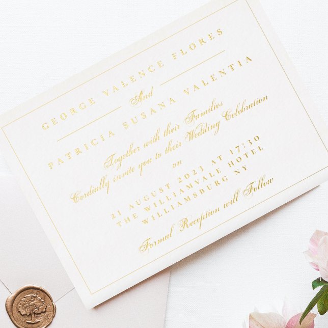 Invitation En Aluminium Paysage Calligraphie Formelle Élégant Mariage Or (Créateur téléchargé)