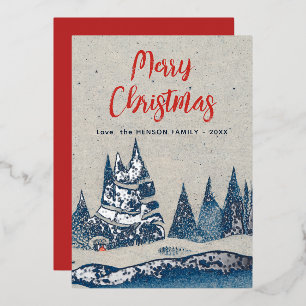 Invitation En Aluminium Paysage d'hiver Forêt Marine Blue Silver Foil Card