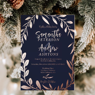 Invitation En Aluminium Paysage hivernal élégant de mariage en bleu marine