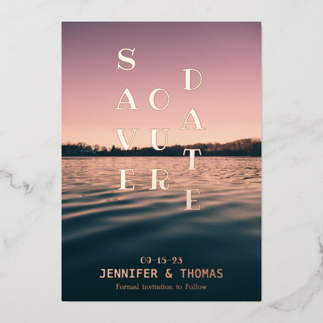 Invitation En Aluminium Paysage lacustre simple Enregistrer la date (Recto)