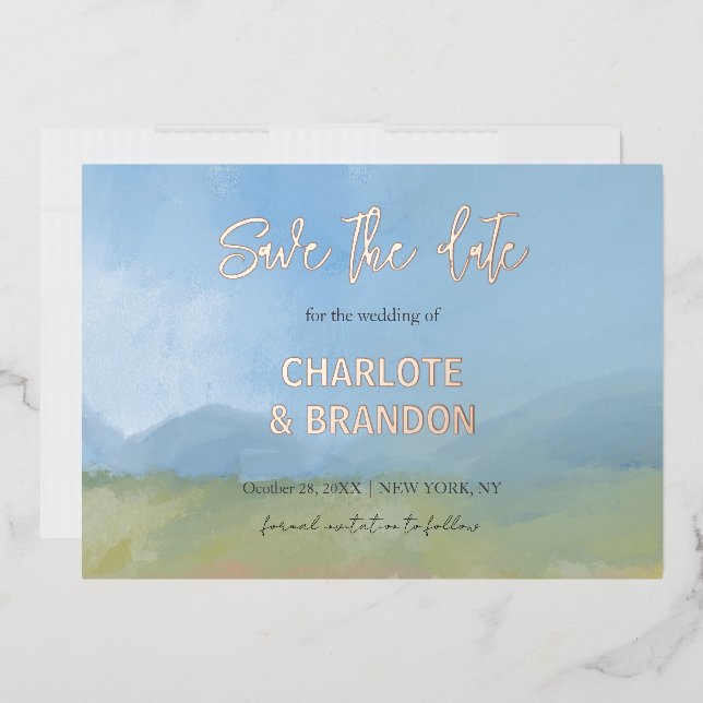 Invitation En Aluminium Paysage peint de mariage sous un ciel bleu Save Th (Enveloppe)