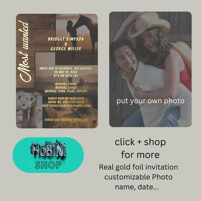 Invitation En Aluminium paysage rustique mariage de collage (rustic texas wild west collage wedding foil invitation)