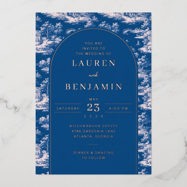 Invitation En Aluminium Paysage Vintage Navy Sophistiqué (Recto)
