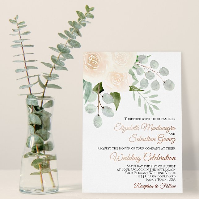 Invitation En Aluminium Peach ivoire Aquarelle Roses Mariage élégant (Créateur téléchargé)