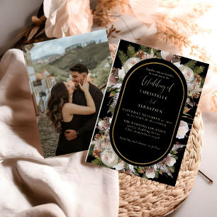 Invitation En Aluminium Peach Pink Boho Black Winter Floral Mariage