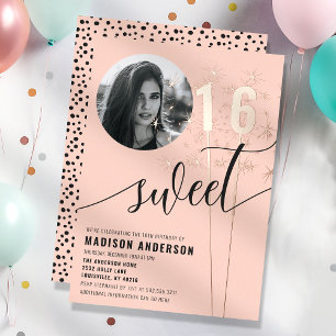 Invitation En Aluminium Peach Sparkler Sweet 16 Anniversaire Photo