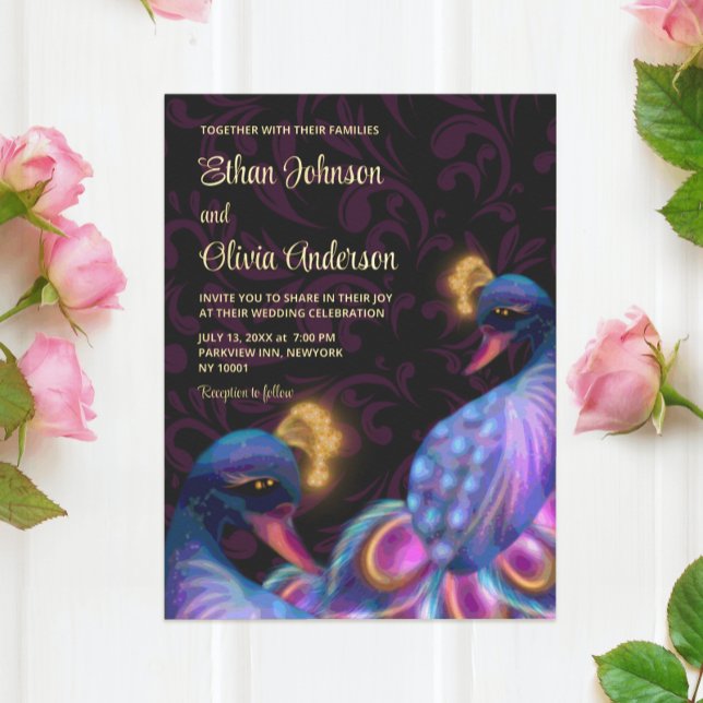 Invitation En Aluminium Peacock Jewel Tones Mariage Floral Moody violet (Créateur téléchargé)