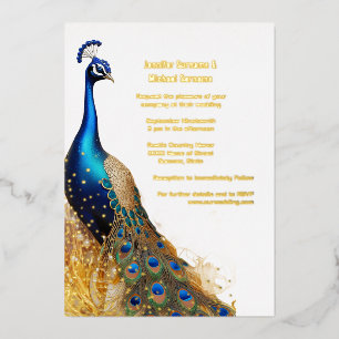 Invitation En Aluminium Peacock oiseau luxe or bleu émeraude vert réel