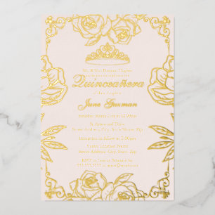 Invitation En Aluminium Pêche rose Rose or Jardin Quinceanera