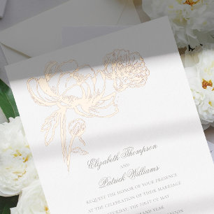 Invitation En Aluminium Peonies Floral Rose Or Formal Elégant Mariage