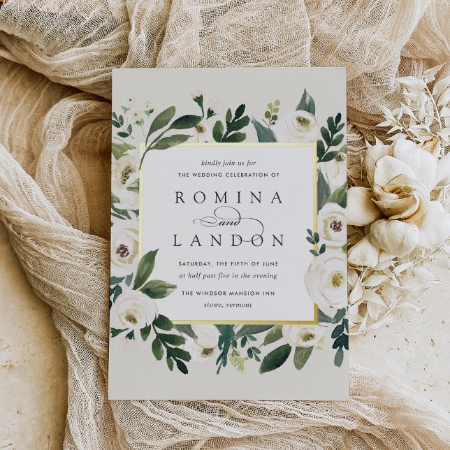 Invitation En Aluminium Peony blanc | Carré Mariage de cadre Floral (Créateur téléchargé)