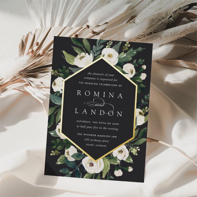 Invitation En Aluminium Peony blanc | Mariage de cadre fleuri géométrique (Créateur téléchargé)