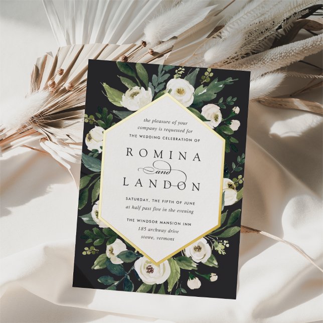 Invitation En Aluminium Peony blanc | Mariage de cadre fleuri géométrique (Créateur téléchargé)