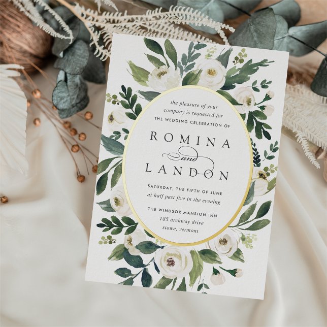 Invitation En Aluminium Peony blanc | Mariage floral à cadre ovale (Créateur téléchargé)