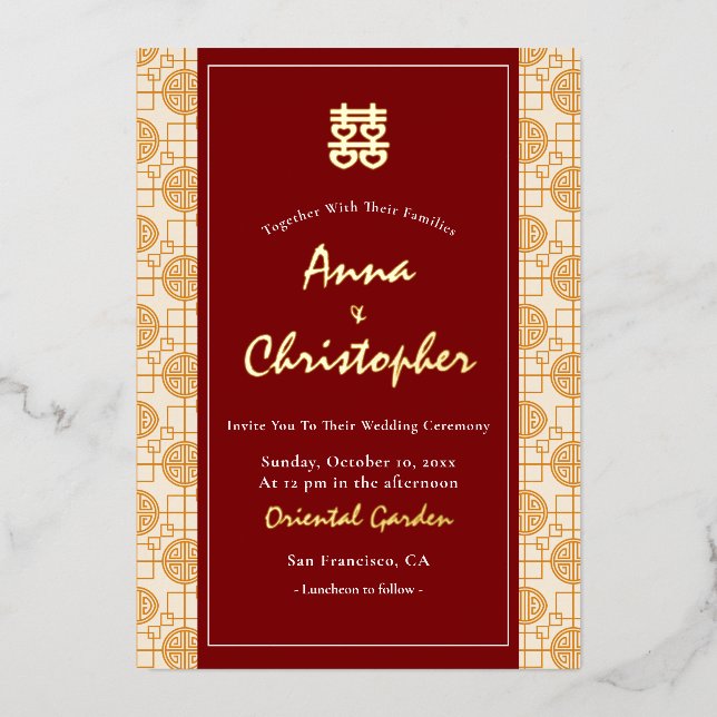 Invitation En Aluminium Peranakan chinois mariage bilingue (Recto)