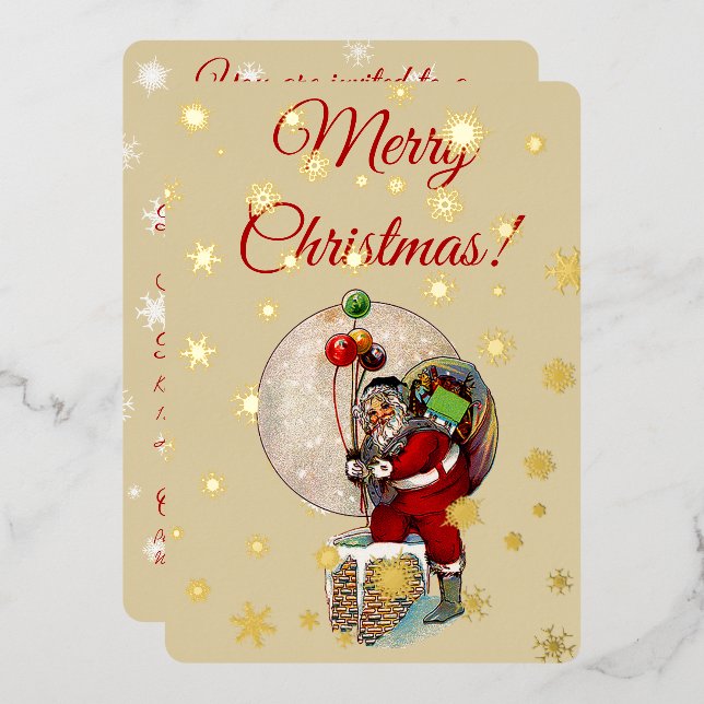 Invitation En Aluminium Père Noël et Noël de la petite cheminée (Recto/Verso)