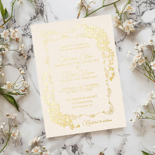 Invitation En Aluminium Perle Artistique Crème Floral Paisley Mariage Musu