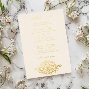 Invitation En Aluminium Perle Artistique Crème Floral Paisley Mariage Musu