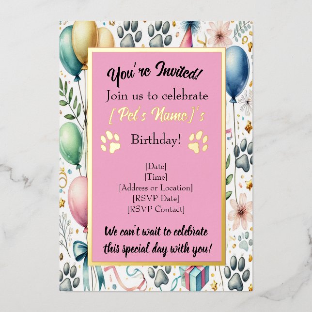 Invitation En Aluminium Personnalisable Animaux de compagnie Anniversaire  (Recto)