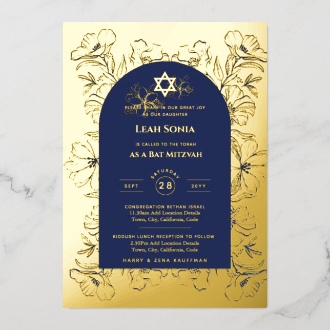 Invitation En Aluminium Personnalisable Bat Bar Mitzvah Événement, Élégant (Recto)