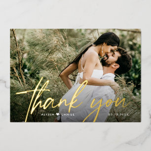 Invitation En Aluminium Personnalisé 2 photos Mariage Merci Script Gold