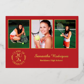 Invitation En Aluminium Personnalisé 3 Photo Graduation Party Rouge et or