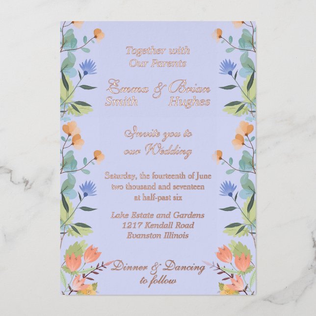 Invitation En Aluminium Pervenche florale (Recto)