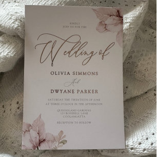 Invitation En Aluminium Pétales Fleurs Blush Élégant Mariage Rose Or