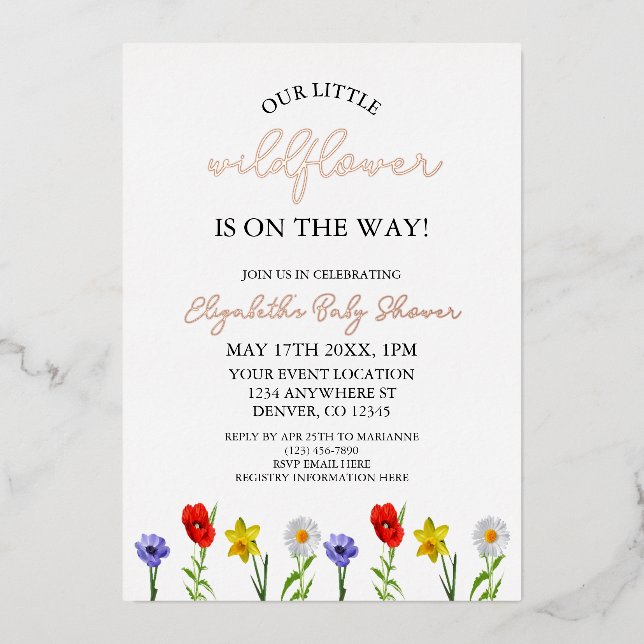 Invitation En Aluminium Petit Baby shower Fleur sauvage (Recto)