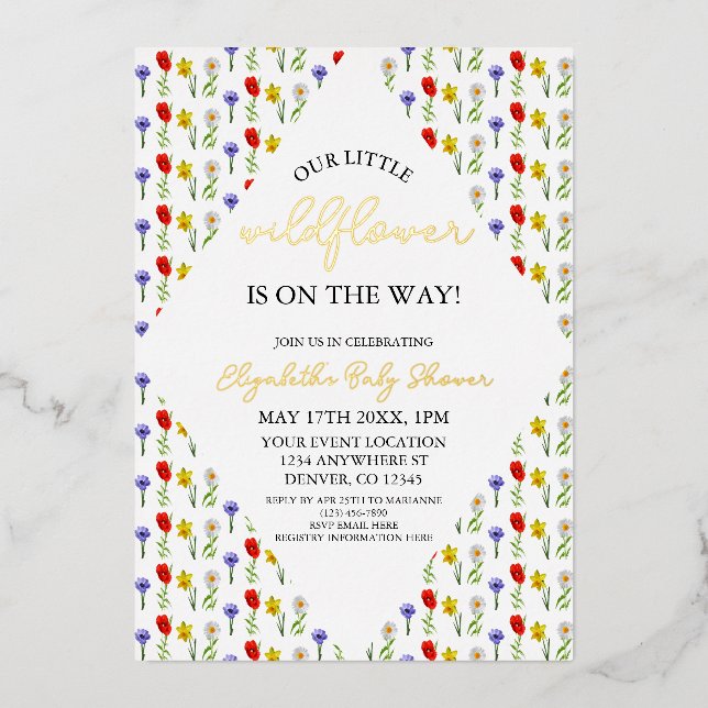 Invitation En Aluminium Petit Baby shower Fleur sauvage (Recto)