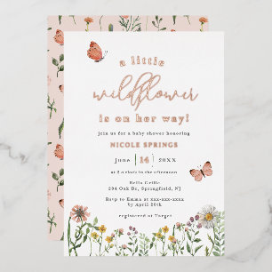 Invitation En Aluminium Petit Baby shower Fleur sauvage Rose Gold