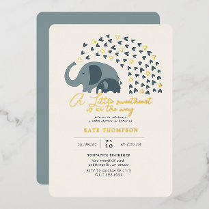 Invitation En Aluminium Petit Éléphant Chéri Garçon Baby Shower Or
