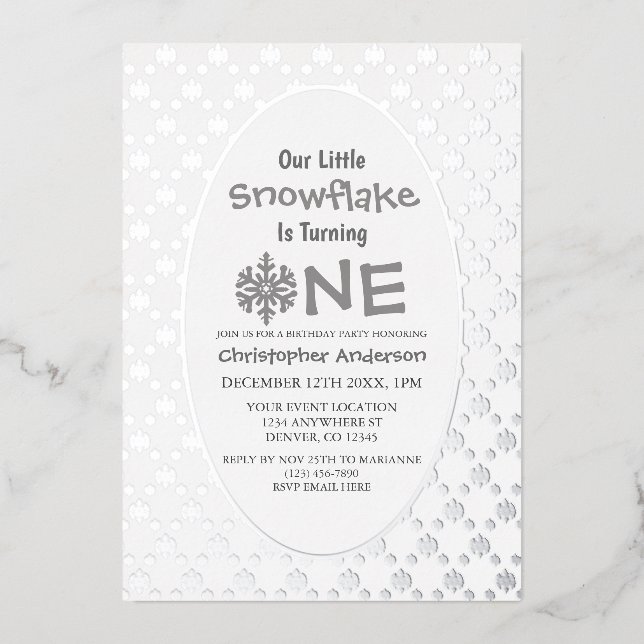 Invitation En Aluminium Petit flocon de neige 1er anniversaire (Recto)