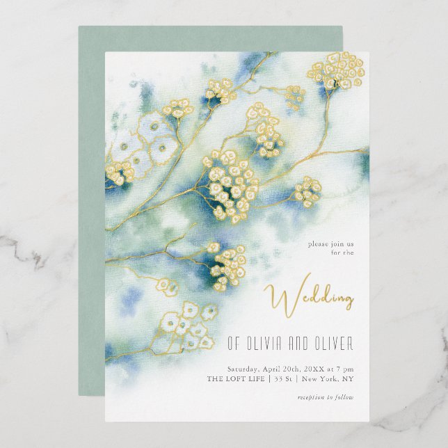 Invitation En Aluminium Petit Mariage de fleurs blanches (Recto/Verso)