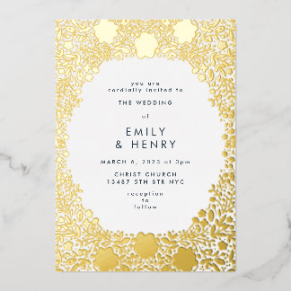 Invitation En Aluminium Petit Mariage Floral en or pressé