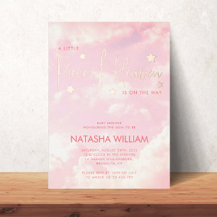 Invitation En Aluminium Petit Morceau de Ciel Nuages Roses Baby Shower