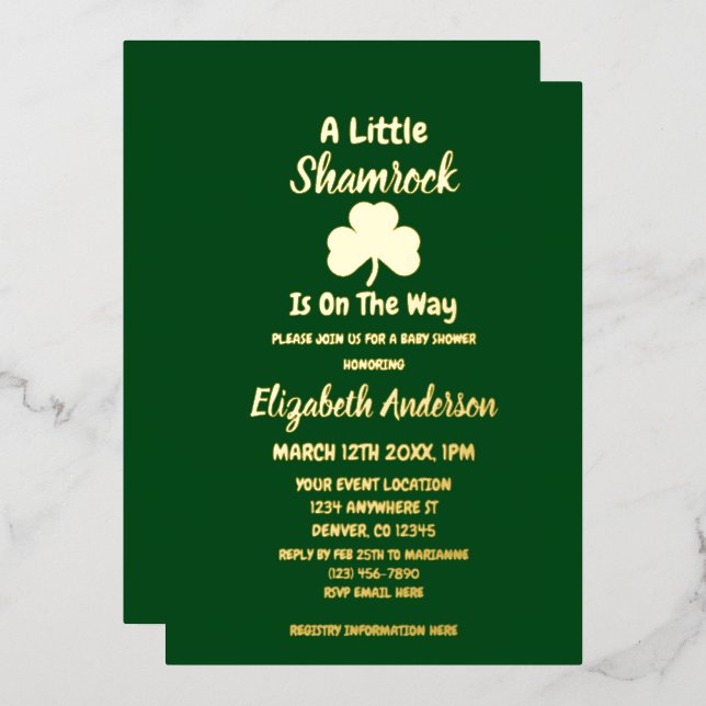 Invitation En Aluminium Petite Fête de la Saint-Patrick pour bébé Shamrock (Recto/Verso)