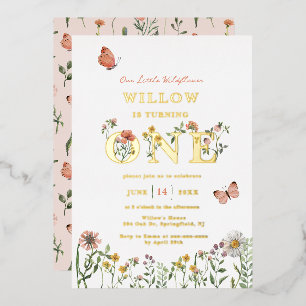 Invitation En Aluminium Petite Fleur Sauvage 1er Anniversaire Or 