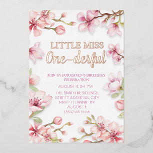 Invitation En Aluminium Petite Miss 1er Anniversaire Rose Floral