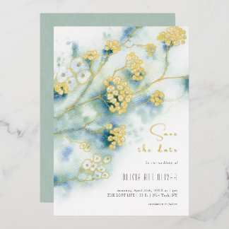 Invitation En Aluminium Petites Fleurs Blanches Enregistrer La Date