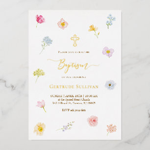 Invitation En Aluminium petites fleurs colorées Baptême